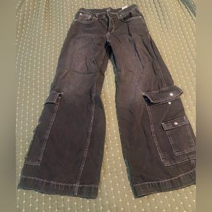 Black cargo wide leg jeans